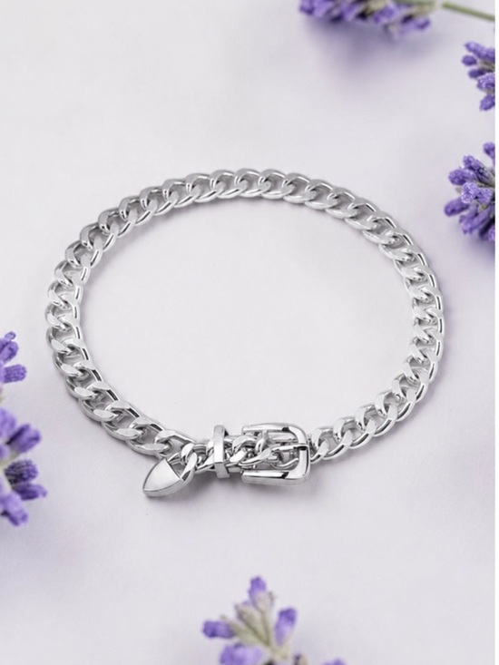 unbranded Accessories - Cuban Polished Silver Chain Choker with Buckle Accent